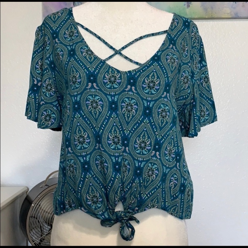 Green/Blue Low Cut Blouse